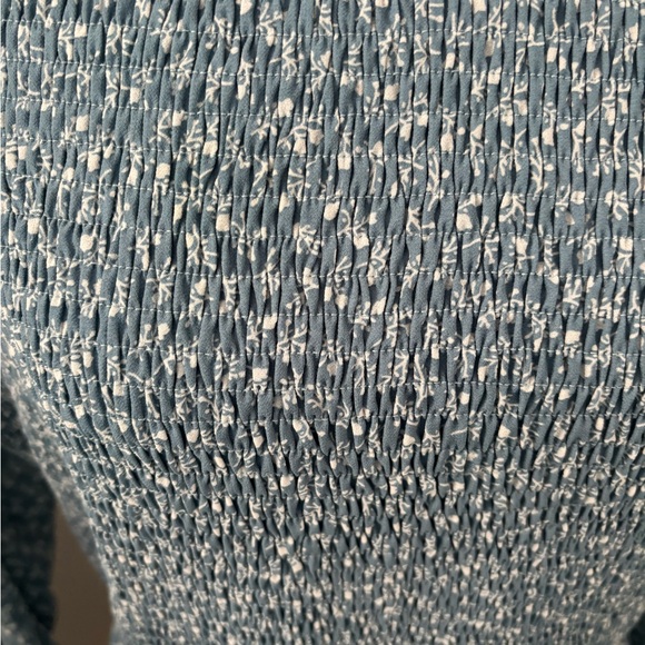 Elegant Blue Long Sleeve Smocked Tiered Dress - Picture 3 of 14